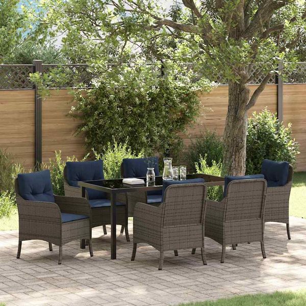 vidaXL Garten Essgruppe mit Kissen 7 pcs Grau Poly-Rattan 3380194