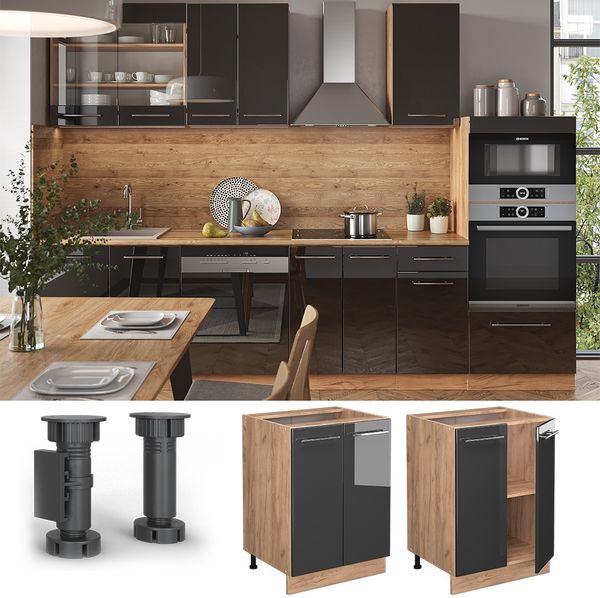 Küchenunterschrank Fame-Line Anthrazit Hochglanz 60 cm ohne Arbeitsplatte Vicco Bild 2