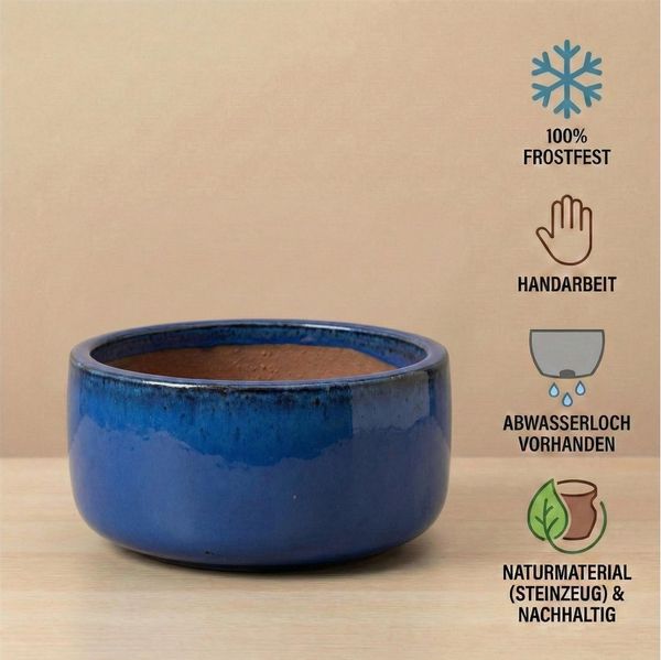 Teramico Pflanzkübel Pflanzschale Royal Blau Ø 38cm (6,5kg), Frostfest & Maritim, 100% Frostfest