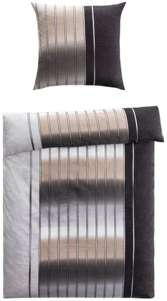 casa NOVA Bettwäsche HEDDA, 135 x 200 cm, Beige, Braun, Baumwolle, Satin, 2-teilig, mit Längsstreifen, Waschbar bis 60 °C