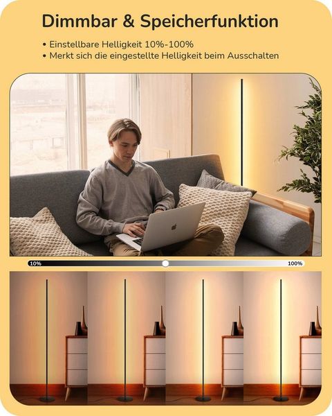 EDISHINE LED Stehlampe Wohnzimmer dimmbar, LED fest integriert, warmweiß, Minimalistische Stehleuchte