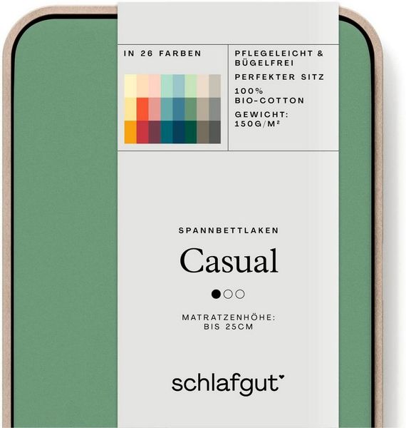 Schlafgut 'Casual' Spannbettlaken, für Matratzen bis 25 cm Höhe, 100% Bio-Baumwolle, Green Mid, XL 180x200 cm - 200x200 cm