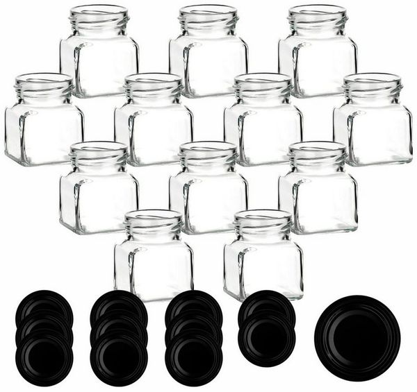 gouveo Vorratsglas Einmachgläser 120 ml eckig mit Schraub-Deckel - Kleine Vorratsgläser, (12-tlg), Schwarz