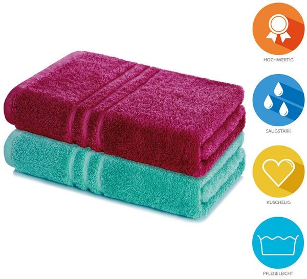 Lavea Badetuch Elena 2er Set Badetücher 100x150 cm, Duschtuch, 500 g/m² Frottier, weich & saugstark, pflegeleicht