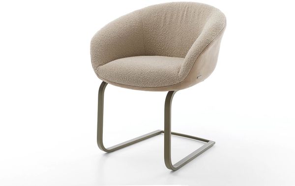 Freischwinger Vinka-Flex mit Armlehnen Materialmix Schlamm Freischwinger flach Effektfinish Titan Taschenfederkern