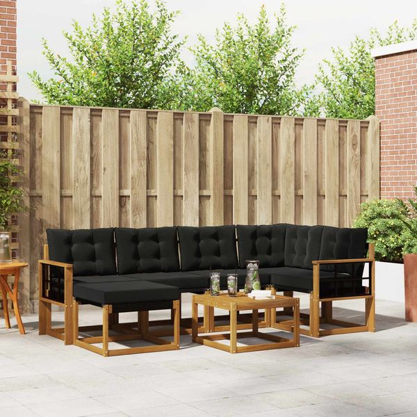 vidaXL Outdoor-Sofagarnitur mit Kissen 7 pcs Natürlich und Schwarz 3368863