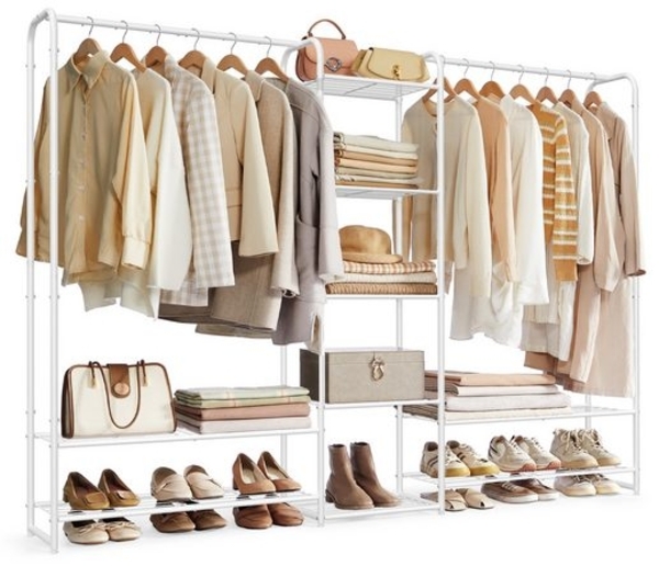 SONGMICS Kleiderständer, offener Kleiderschrank, Kleiderstange, Garderobenständer mit Ablagen, Garderobe aus Metall, freistehend, 29 x 112 x 158,4 cm