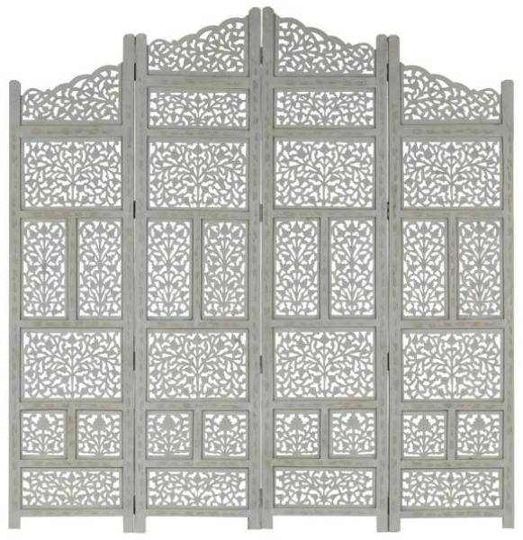 vidaXL 4-tlg. Raumteiler Handgeschnitzt Grau 160×165 cm Mangoholz 285328