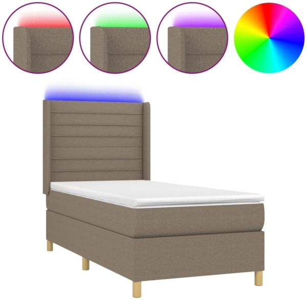 vidaXL Boxspringbett mit Matratze & LED Taupe 90x190 cm Stoff 3138921