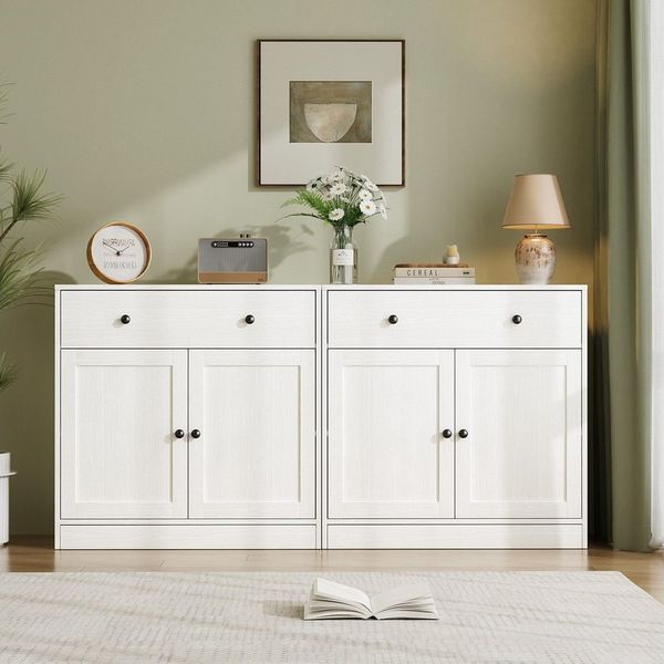 VOWNER Sideboard mit Schubladen & 2 Türen, Küchenschrank mit Arbeitsplatte (2 St), Buffetschrank Aufbewahrungsschrank, 40x160x80 cm
