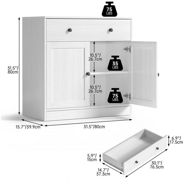 VOWNER Sideboard mit Schubladen & 2 Türen, Küchenschrank mit Arbeitsplatte (2 St), Buffetschrank Aufbewahrungsschrank, 40x160x80 cm