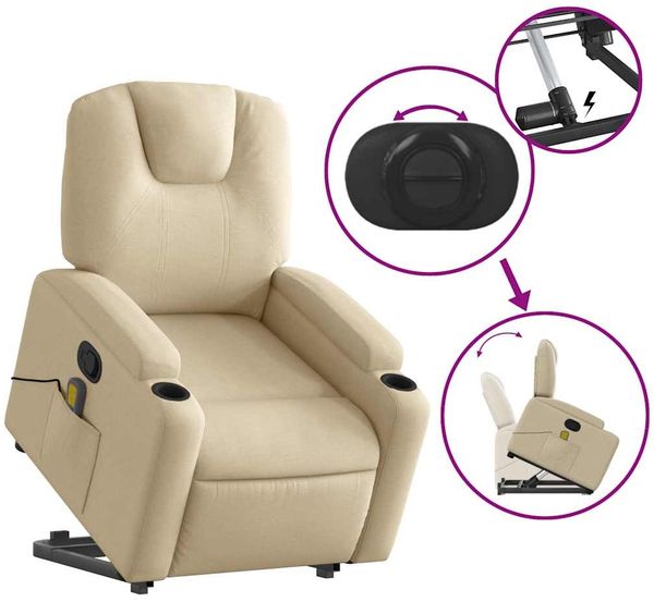 vidaXL Massagesessel mit Aufstehhilfe Creme Stoff 3204389 Bild 6