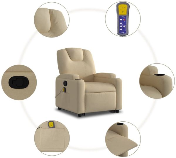 vidaXL Massagesessel mit Aufstehhilfe Creme Stoff 3204389 Bild 8
