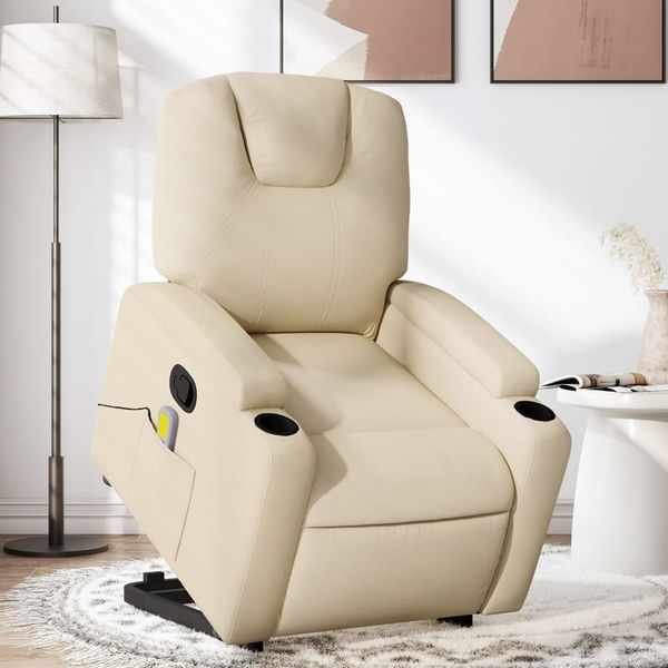 vidaXL Massagesessel mit Aufstehhilfe Creme Stoff 3204389