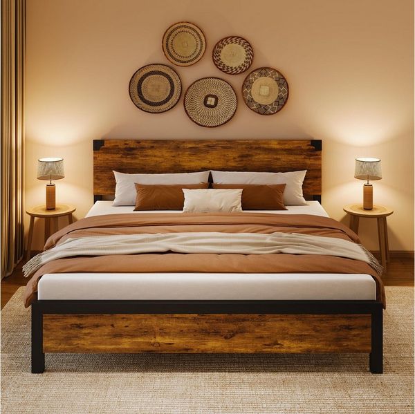 GarveeMore Bettgestell Bettgestell mit Kopfteil,mit Stauraum unter dem Bett und Metallbeinen, 205x150CM/208X200CM großes Bettgestell ohne Boxspring,einfache Montage