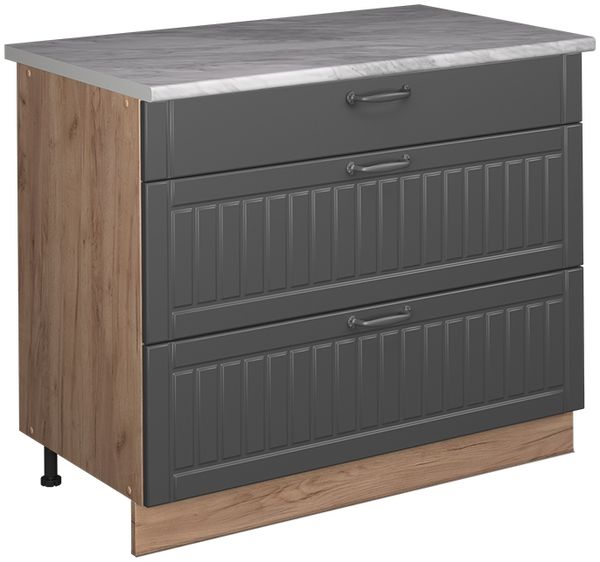 Küchenunterschrank Fame-Line Dunkelgrau/Goldkraft Eiche 100 cm, AP Marmor Vicco