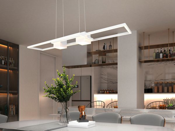 LED Pendelleuchte ALBANY Weiß mit Fernbedienung dimmbar lang, Breite 100cm
