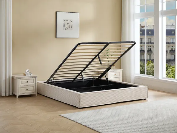 Vente-unique - KARESO Lattenrost und Bettrahmen Samt Beige - B 181 cm x H 30 cm x L 220 cm