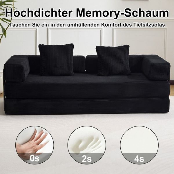 Leawin Sofa 4-in-1 Wohnzimmersofa mit Bettfunktion – faltbares Cord Schlafsofa, Bequemes & modernes Schlafsofa aus Cord – ideal für kleine Räume