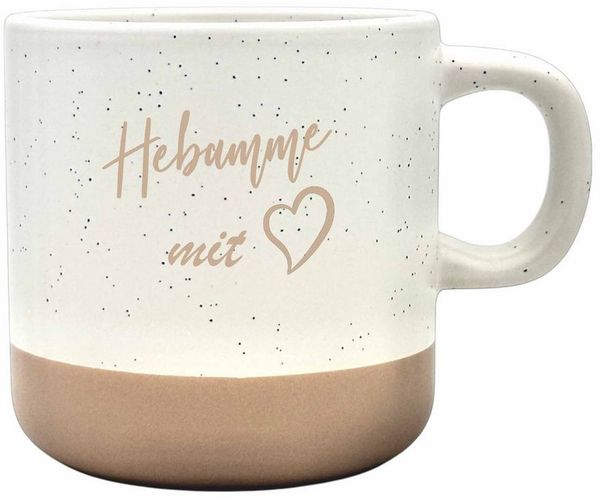Camolo Tasse Kaffetasse aus Steingut Hebamme mit Herz, Keramik
