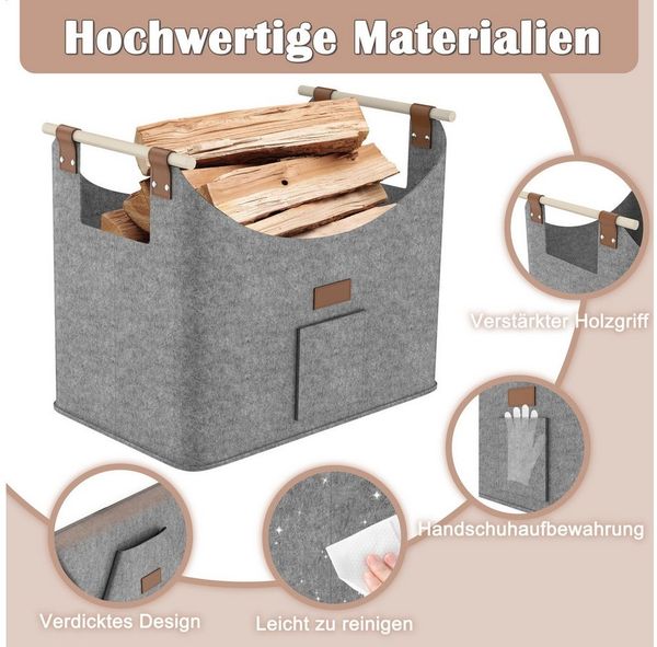 FIVMEN Kaminholzkorb Brennholzkorb Filzkorb 2 Stück Holzkorb Kaminholz (mit Griff Feuerholzkorb für Feuer Brennholz)