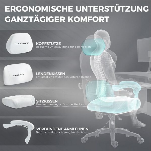 Dowinx Gaming-Stuhl Atmungsaktiver und Ergonomischer Bürostuhl aus Mikrofaser-Velours (Packung), Weiches Sitzgefühl, Verstellbarer Schreibtischstuhl mit Fußstütze