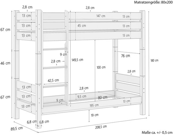 Erst-Holz Etagenbett Kiefer 80x200 cm, natur Bild 9