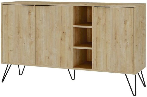 Dmora Kommode Alin, Wohnzimmerbuffet, Wohnzimmer-Sideboard, Moderne Küchen-Speisekammer, 142x36h83 cm, Eiche
