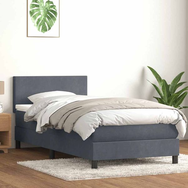 vidaXL Boxspringbett mit Matratze & LED Dunkelgrau 80x220 cm Samt 3316714