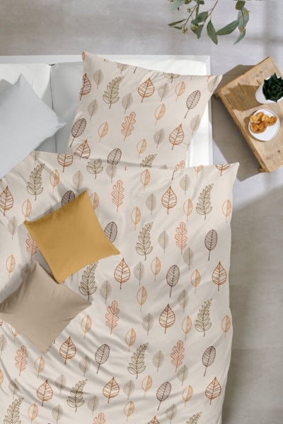 Westminster Feinbiber Bettwäsche 135x200 Blätter beige natur orange 172163-77 Bild 2