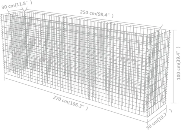DELUKE® Gabionen Hochbeet ROON aus Stahl 270x50x100cm Steinkorb Gabionengitter Ziergabione Steingabione Drahtkorb befüllbar Bild 2