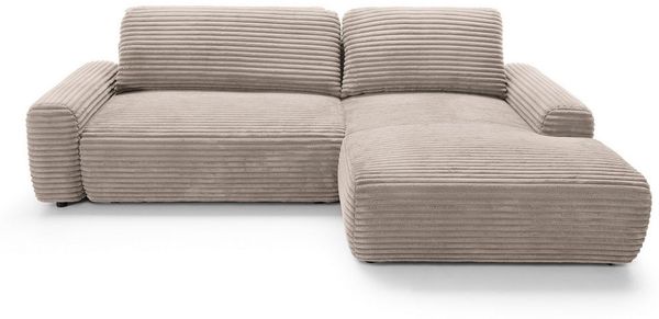 Goldstoff Ecksofa mit Schlaffunktion und Bettkasten, Cord Sofa - Modernes Schlafsofa, L-Form Schlafsofa mit Schlaffunktion und Bettkasten, moderner Cordstoff 2 Teile, pflegeleichtes Cordsofa mit Schlaffunktion in beige