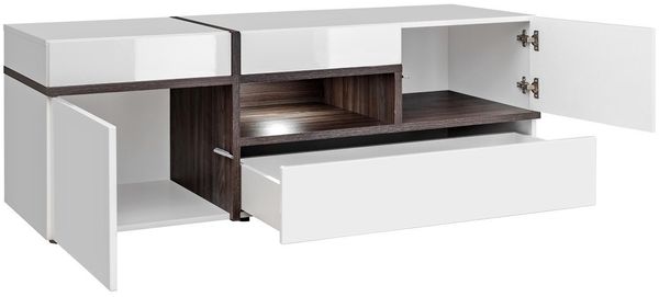 ASM-Moebel Wohnwand Cross mit LED Beleuchtung in Weiß und Perla Elm Streifen 330x195 cm 4-teilig Bild 4