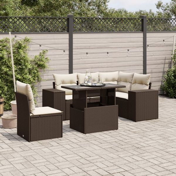 vidaXL 6-tlg. Garten-Sofagarnitur mit Kissen Braun Poly Rattan 3269173