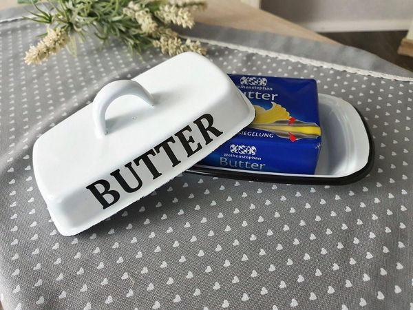 Ambiente Haus Dose Butterdose aus Emaille in Antikweiß (1 St)