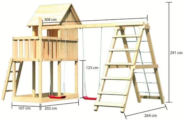 Karibu Stelzenhaus Frieda mit Doppelschaukelanbau mit Klettergerüst Ohne Rutsche Bild 2
