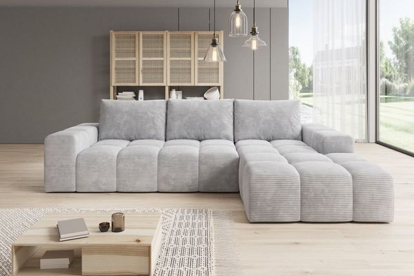 PROMETO Möbel Ecksofa Cento Couch L-Form,Sofa Links/Rechts Teddy-Bouclé, Web oder Cord-Stoff