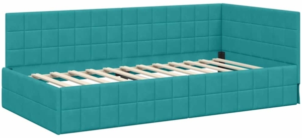 vidaXL Eckbettgestell mit Kopfteil Türkis 90 cm x 200 cm Stoff 42016396