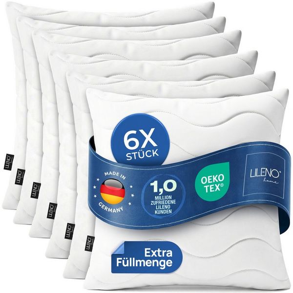 LILENO HOME Kopfkissen - gestepptes Kissen in verschiedenen Größen - Made in Germany, Füllung: 100% Polyester, Rückenschläfer, Seitenschläfer, Bauchschläfer, Spar-Set, 6er Set, Kopfkissen 80x80 cm HART mit 1.200g Füllung, allergikergeeignet
