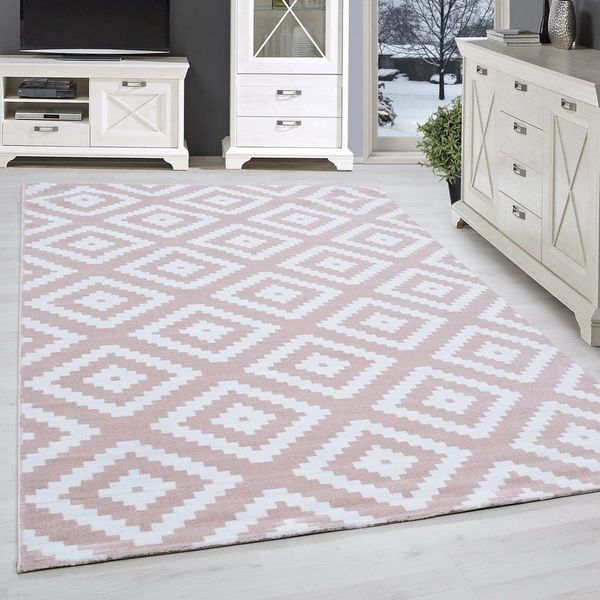 SIMPEX24 Designteppich Geometrisch Design, Läufer, Höhe: 6 mm, Modern Kurzflor Teppich Wohnzimmer Rauten Design Weiß Pflegeleicht