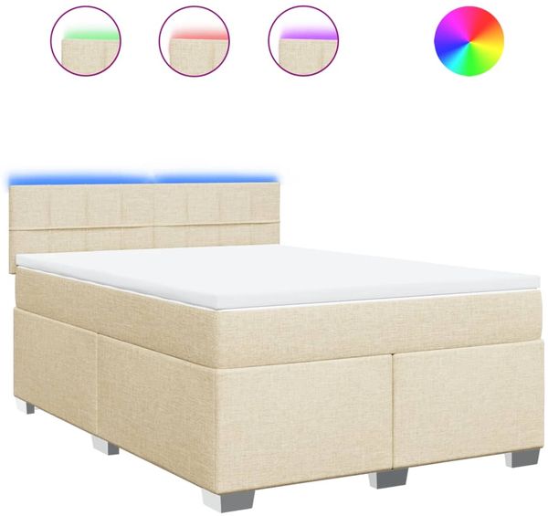 vidaXL Boxspringbett mit Matratze Creme 140x200 cm Stoff 3288216 Bild 2