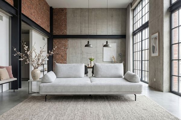 KAWOLA Sofa CANE Schlafsofa Daybed mit 2 Armlehnkissen Stoff grau 80 x 100 x 210 cm
