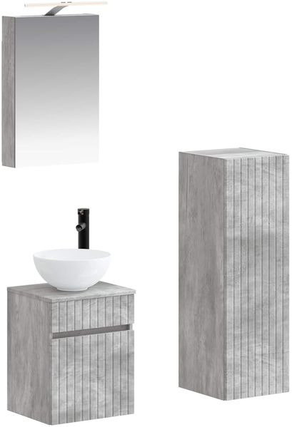 vidaXL Badezimmermöbel-Set 4 pcs Betongrau Ingenieurholz und Glas 3407458