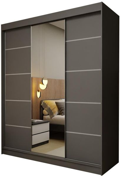 Compleo Schwebetürenschrank 180 cm breit NAPOS, zeitlos Stil, Garderobe mit Spiegel