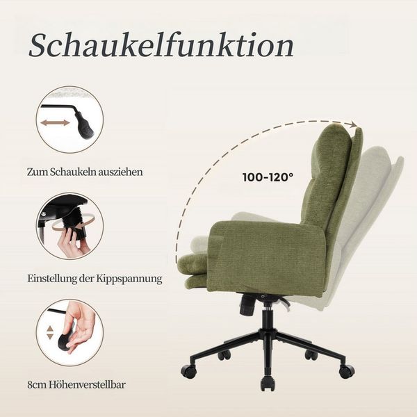 IWMH Bürostuhl Ergonomisch Schreibtischstuhl, Höhenverstellbar Drehstuhl mit Rollen, Lesesessel aus Chenille, Schminktisch Stuhl mit Höher Rückenlehen