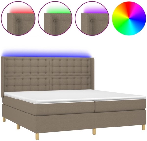 vidaXL Boxspringbett mit Matratze & LED Stoff Taupe 200x200 cm, Härtegrad: H2 [3139225]