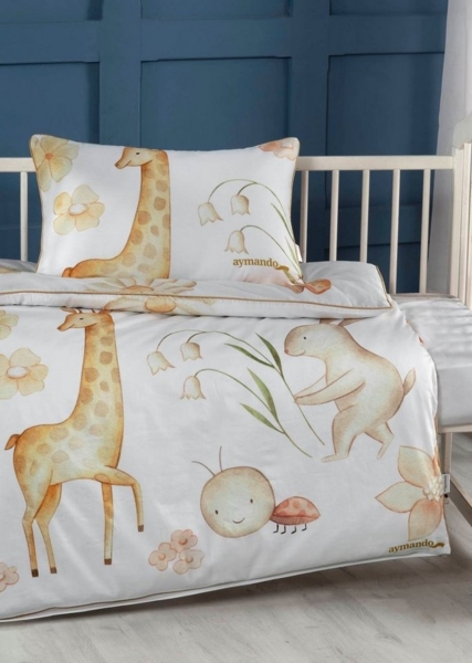 Aymando Babybettwäsche Spring, 100% Baumwolle Mako Satin, 2 teilig, Saum und Reißverschluss goldfarben, Geschenkverpackung Bild 2