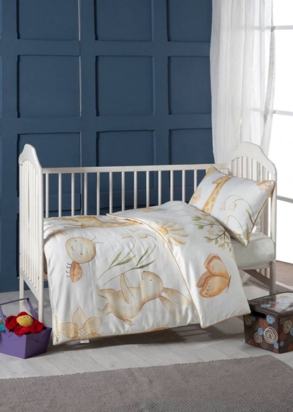 Aymando Babybettwäsche Spring, 100% Baumwolle Mako Satin, 2 teilig, Saum und Reißverschluss goldfarben, Geschenkverpackung Bild 3