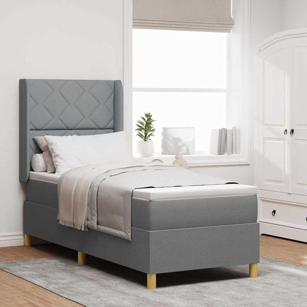 vidaXL Boxspringbett mit Matratze Hellgrau 80 x 200 cm Stoff 3341861