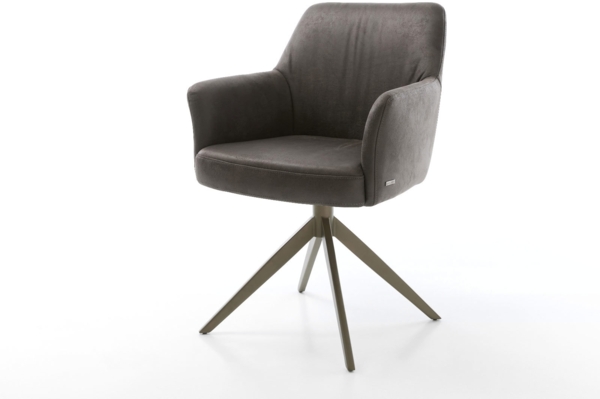 Drehstuhl Xana-Flex mit Armlehnen Mikrofaser Anthrazit Vintage Kreuzgestell breit Effektfinish Titan 360° drehbar Wippfunktion Taschenfederkern